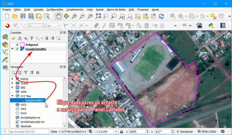 Visualização da imagem de satélite Google Earth no QGIS