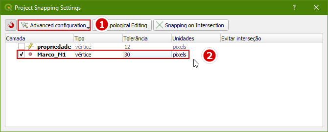 Modifique a opção para Configuração Avançada e ajuste a tolerância de atração em pixels