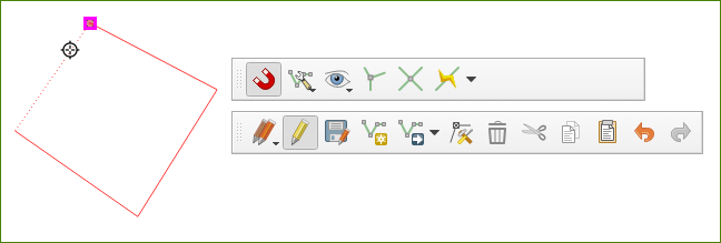 A tonalidade lilás é o indicativo de que o Ajuste ou Snapping no QGIS 3 está funcionando plenamente