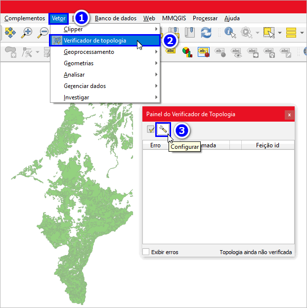 Procedimento para iniciar a Verificação Topológica no QGIS 3.4.